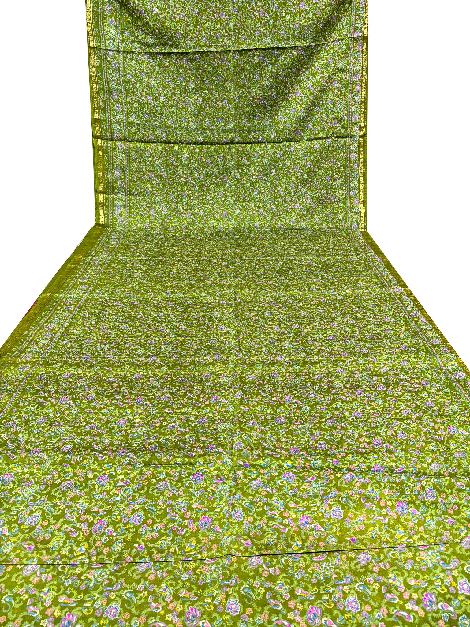 Vintage Green and Red Silk Saree