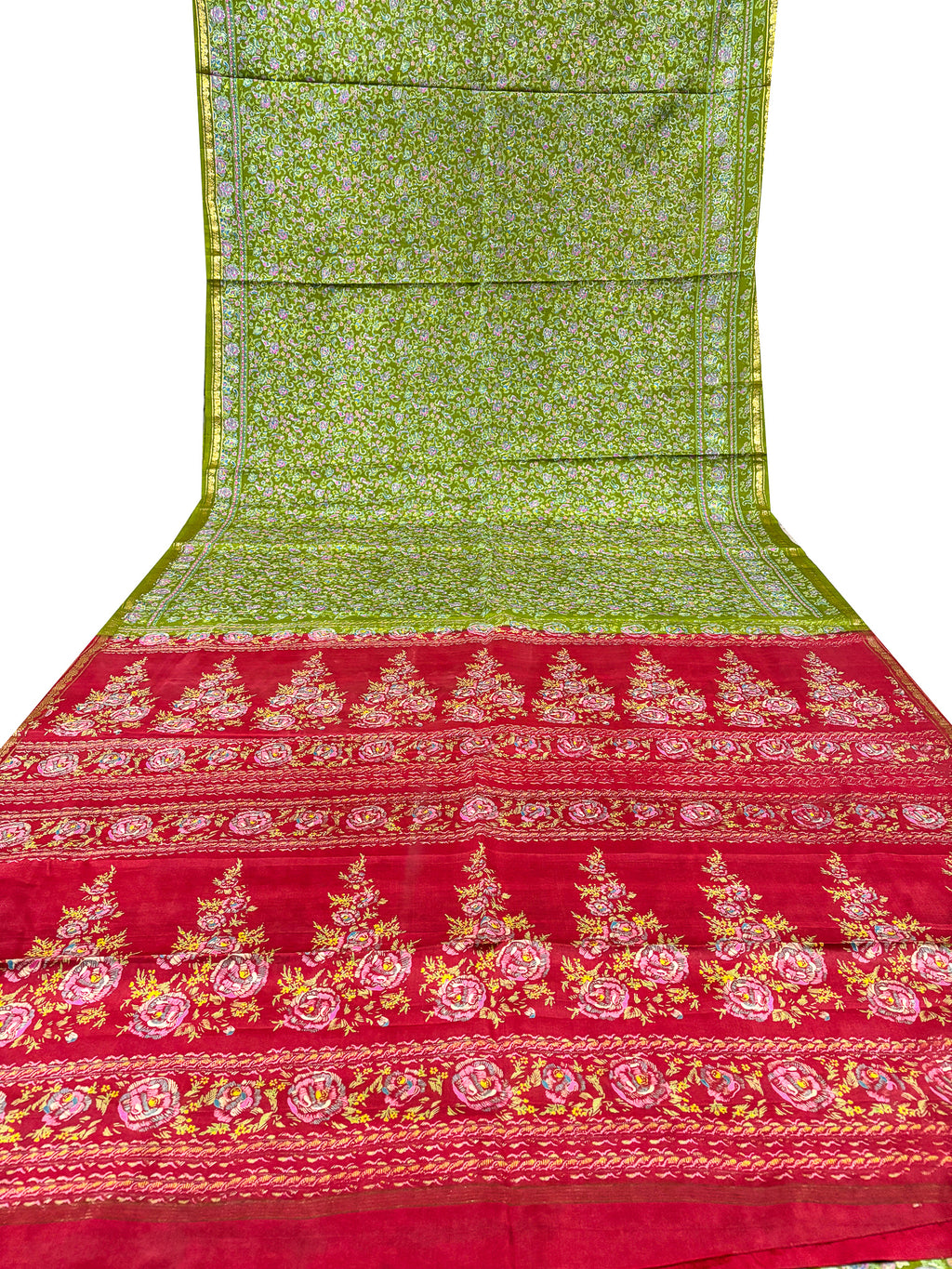 Vintage Green and Red Silk Saree