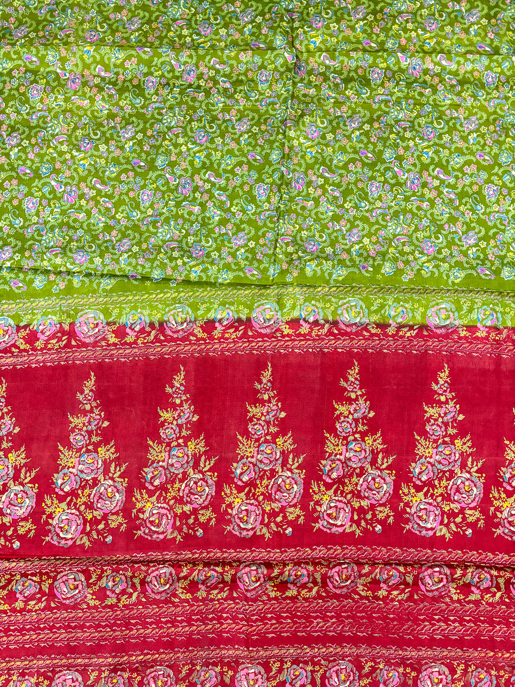 Vintage Green and Red Silk Saree