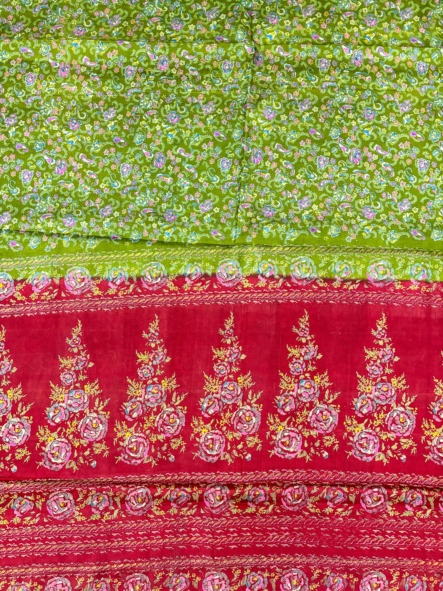 Vintage Green and Red Silk Saree