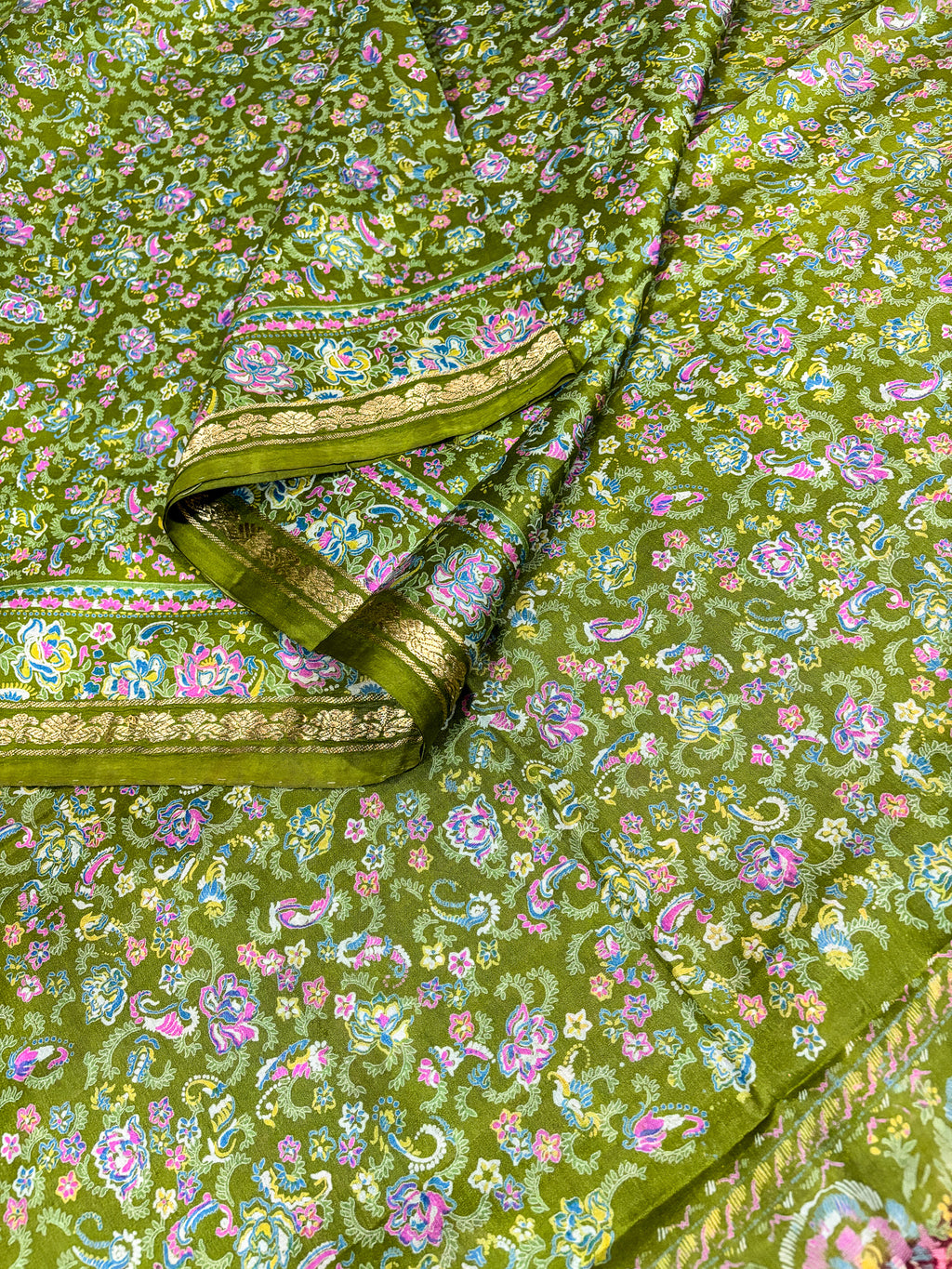 Vintage Green and Red Silk Saree