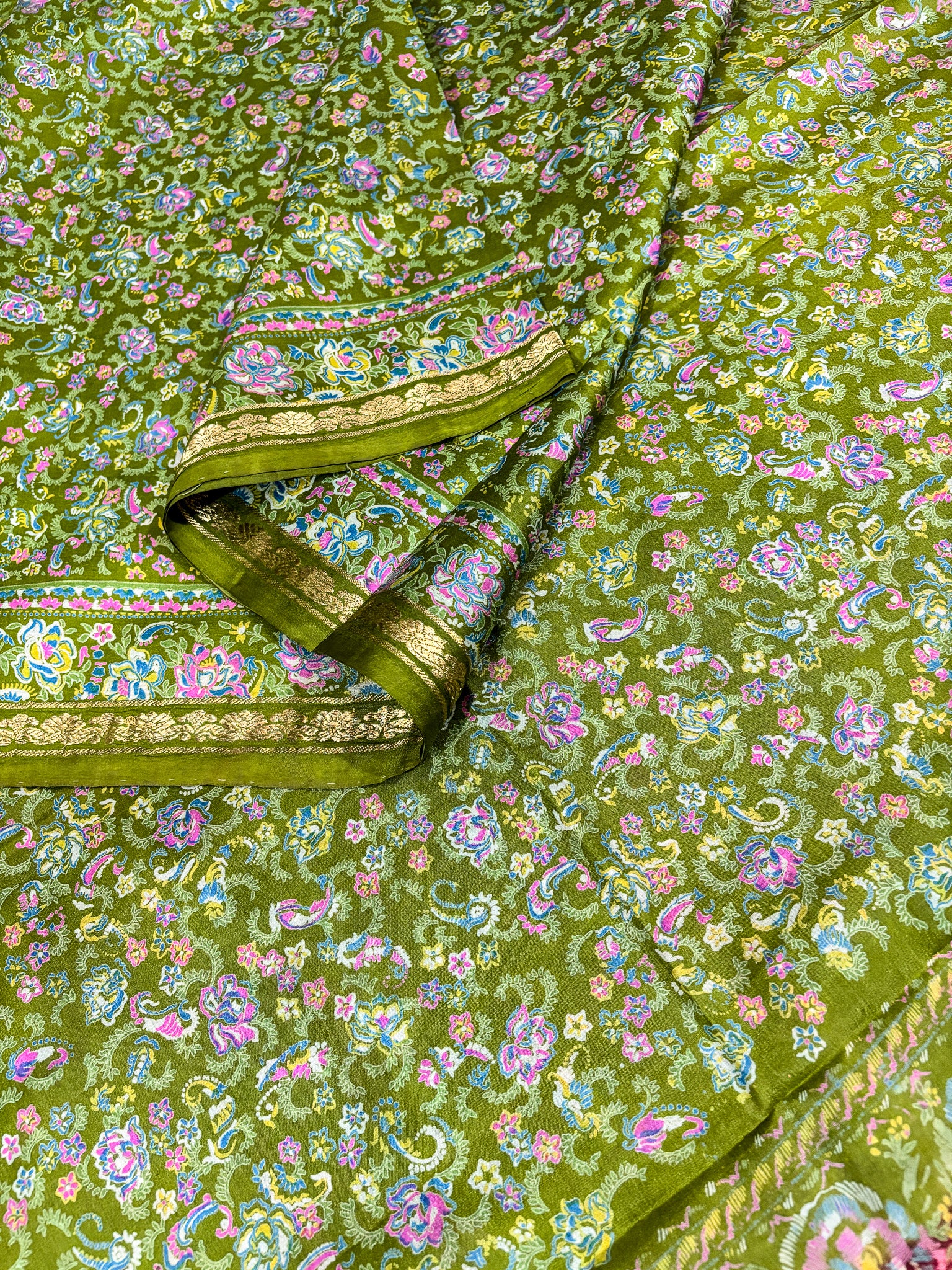 Vintage Green and Red Silk Saree