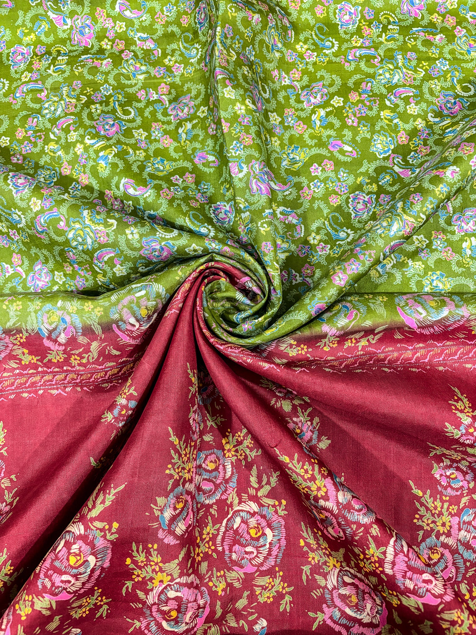 Vintage Green and Red Silk Saree