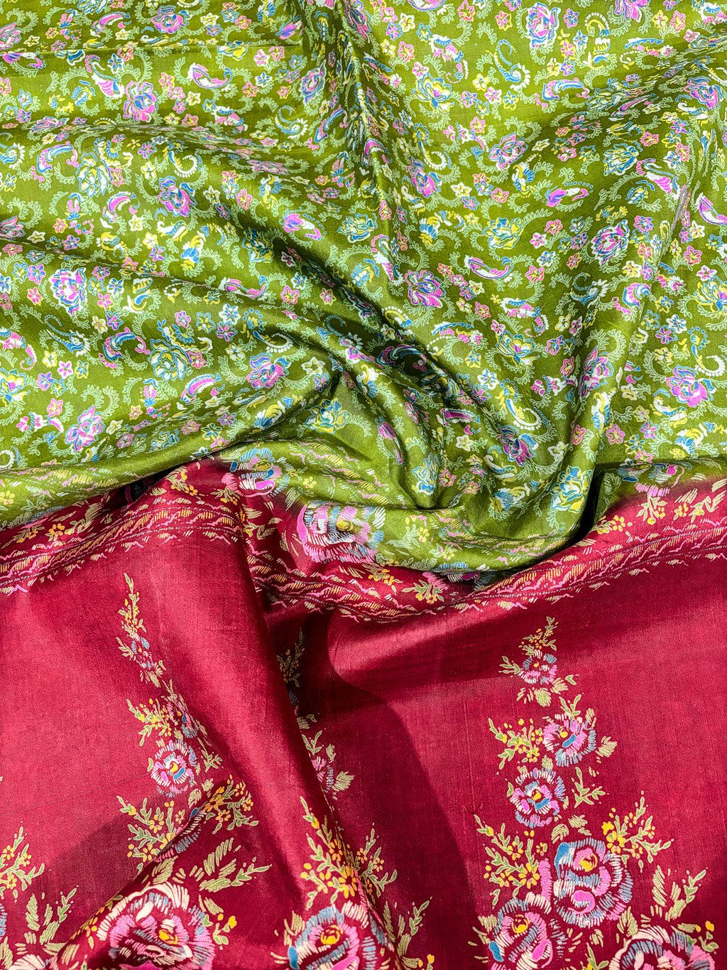 Vintage Green and Red Silk Saree