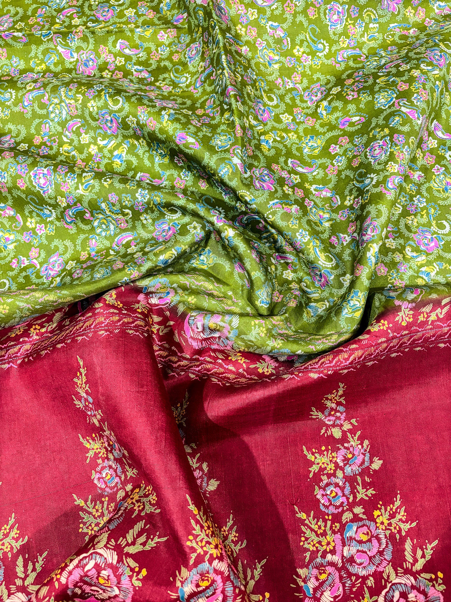 Vintage Green and Red Silk Saree