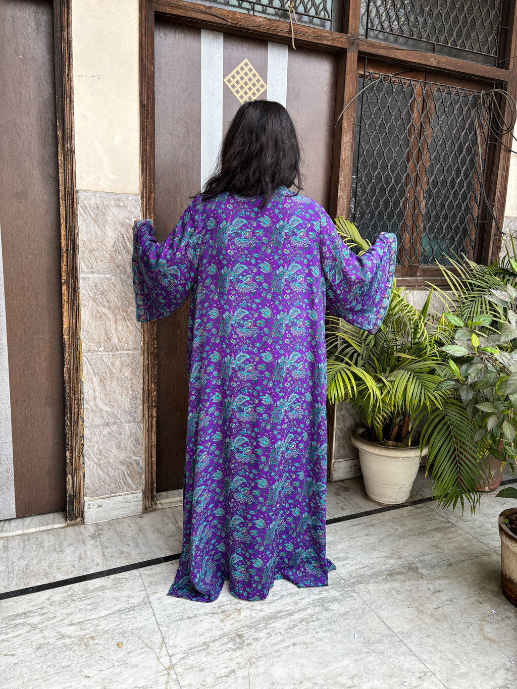 Handcrafted Kimonos Made from Vintage Moss Silk Sarees