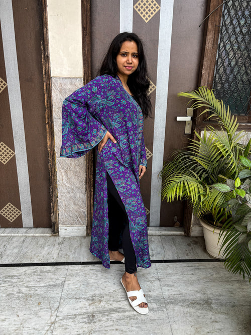 Handcrafted Kimonos Made from Vintage Moss Silk Sarees