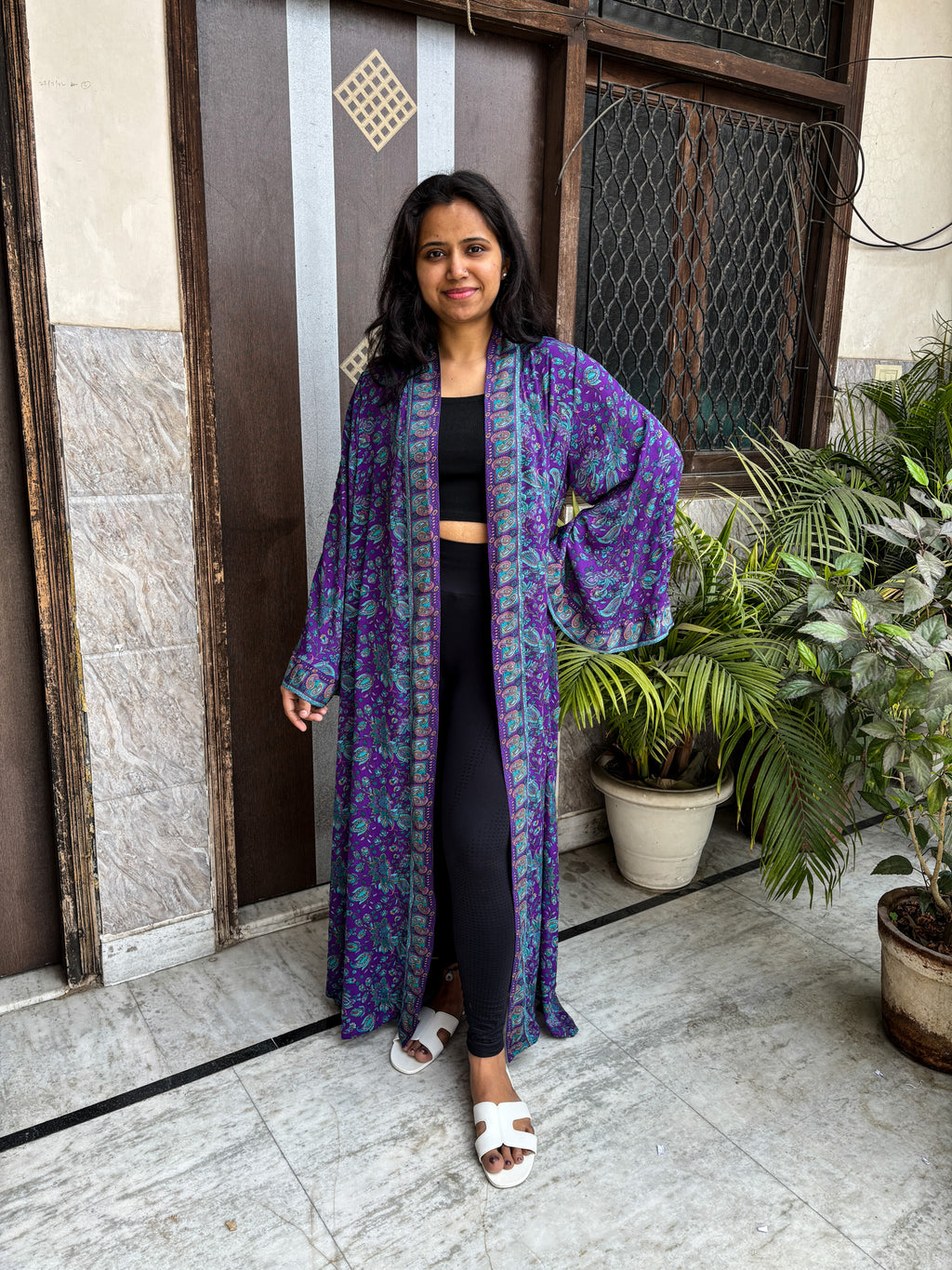 Handcrafted Kimonos Made from Vintage Moss Silk Sarees