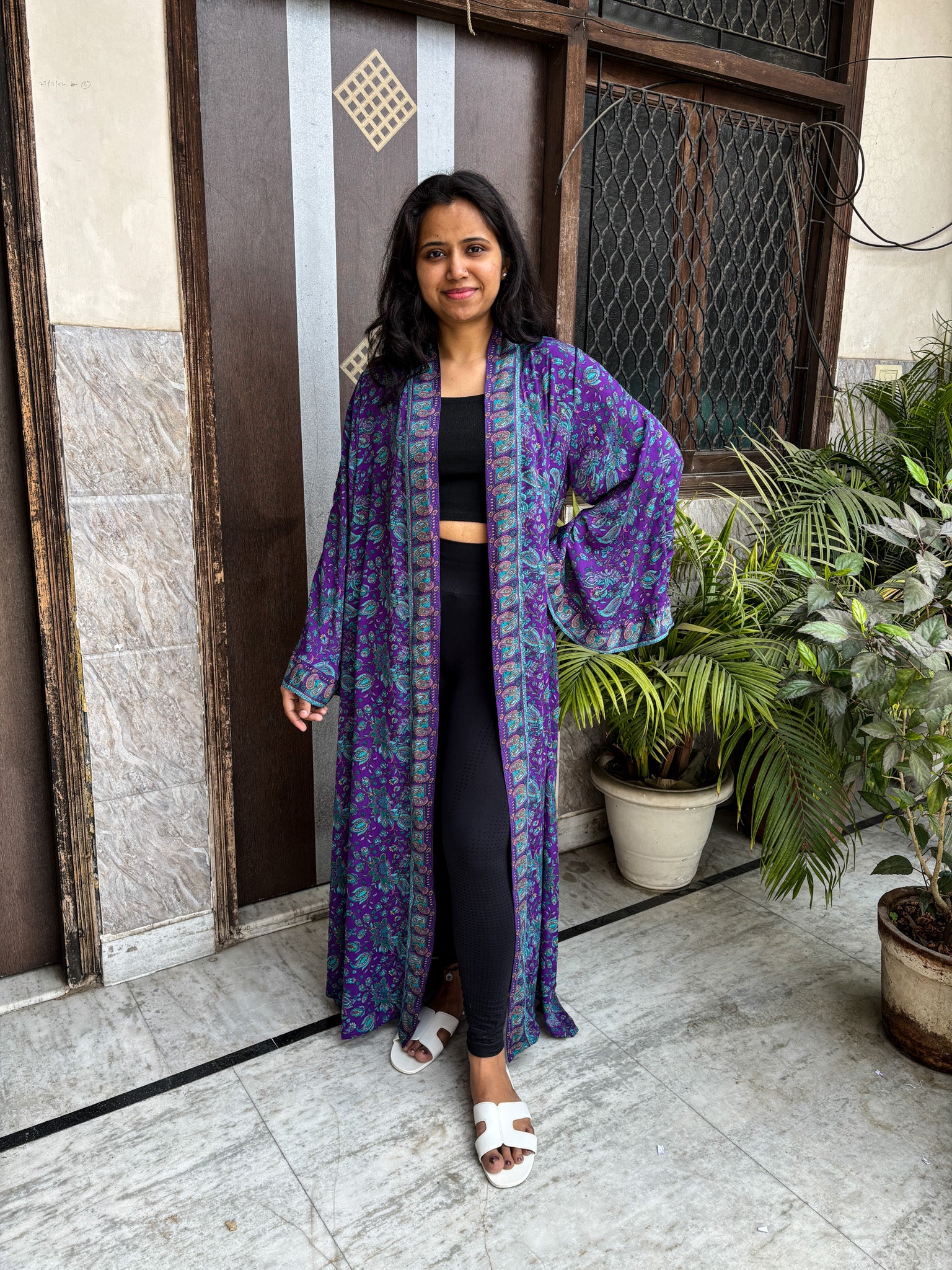 Handcrafted Kimonos Made from Vintage Moss Silk Sarees