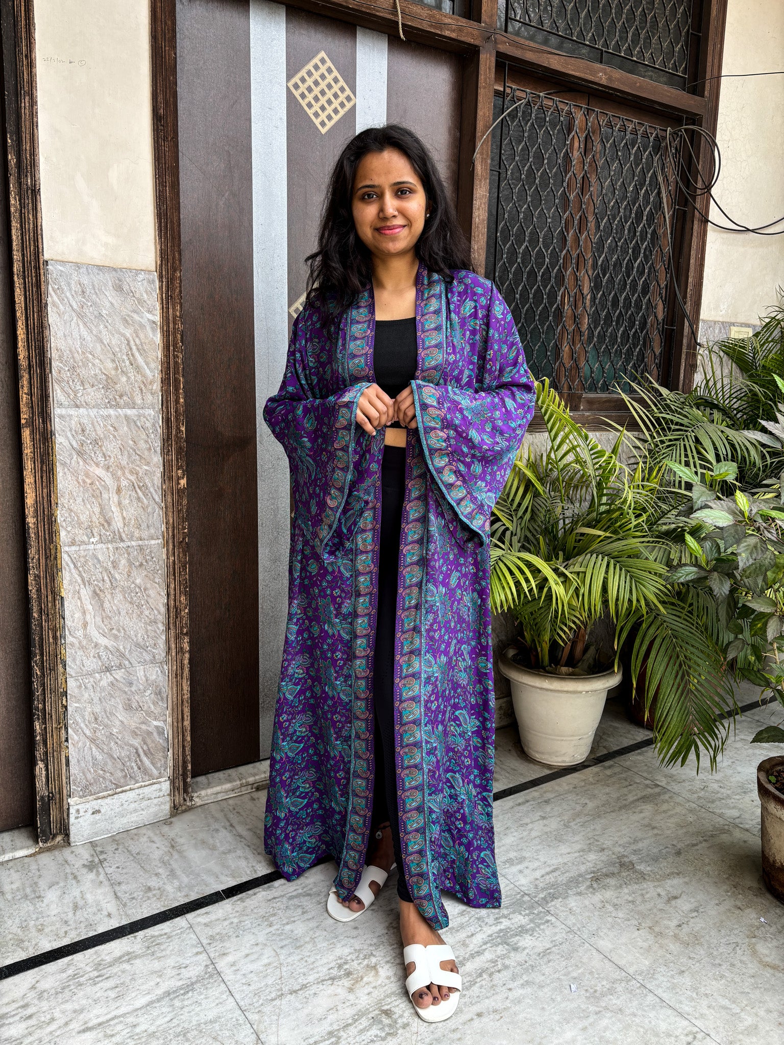 Handcrafted Kimonos Made from Vintage Moss Silk Sarees