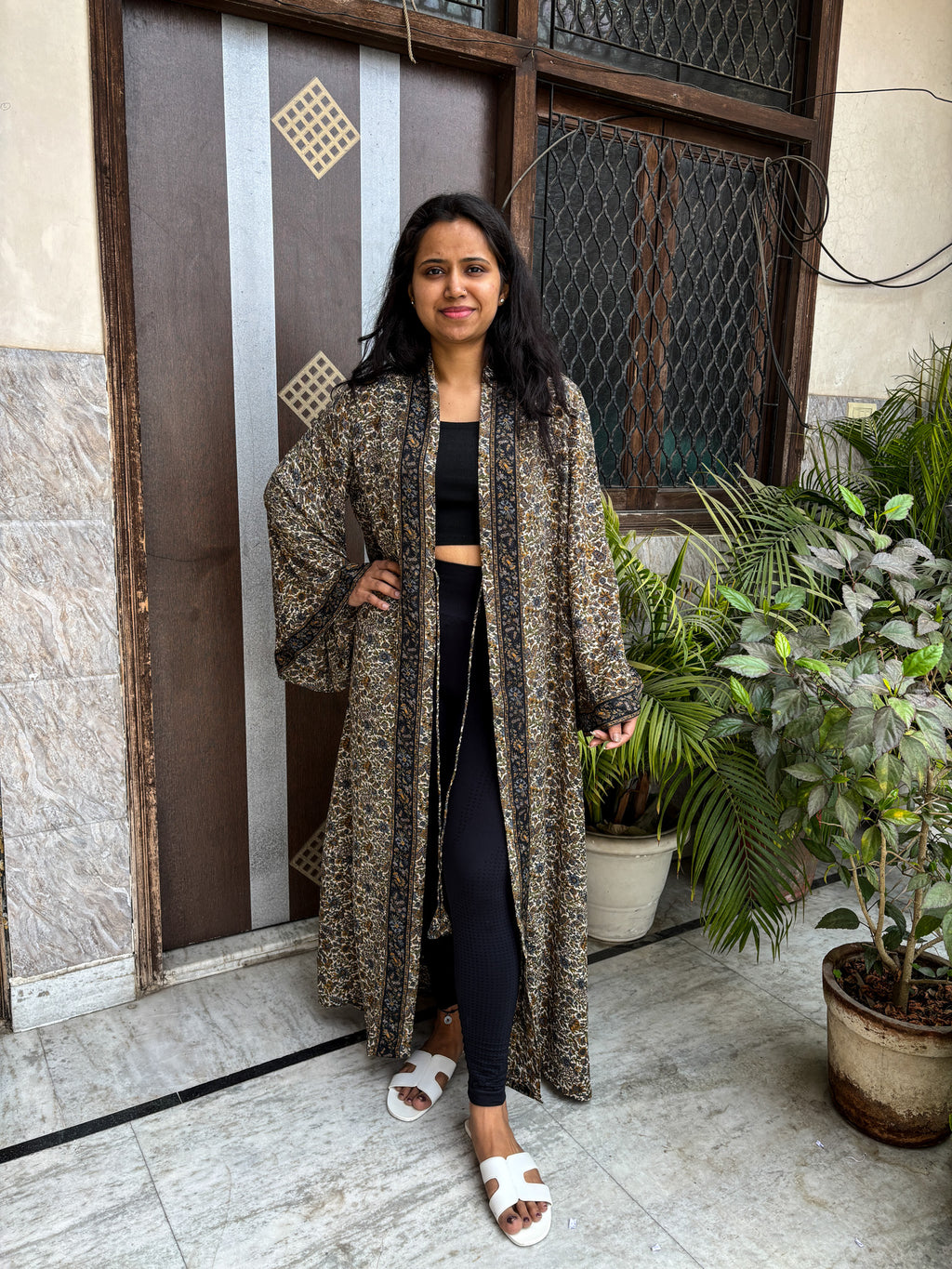 Handcrafted Kimonos Made from Vintage Moss Silk Sarees
