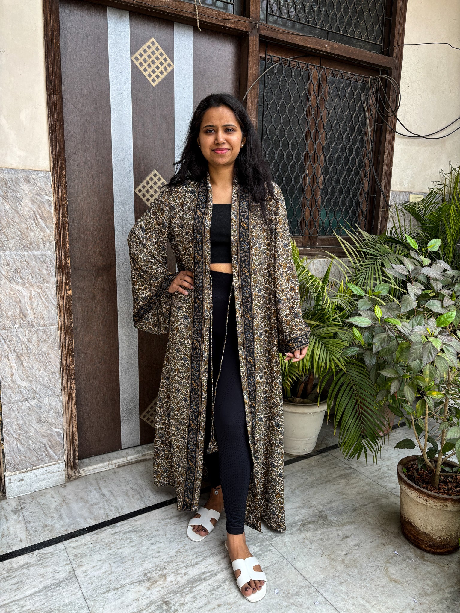 Handcrafted Kimonos Made from Vintage Moss Silk Sarees