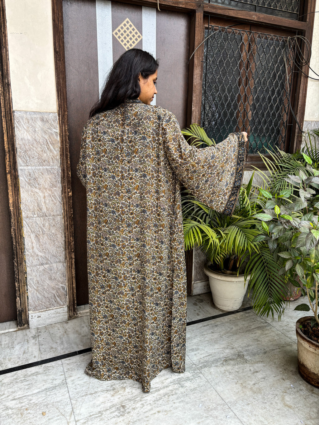 Handcrafted Kimonos Made from Vintage Moss Silk Sarees