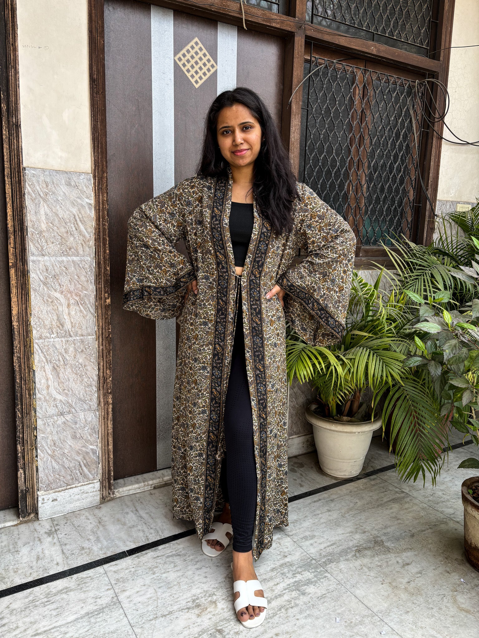 Handcrafted Kimonos Made from Vintage Moss Silk Sarees