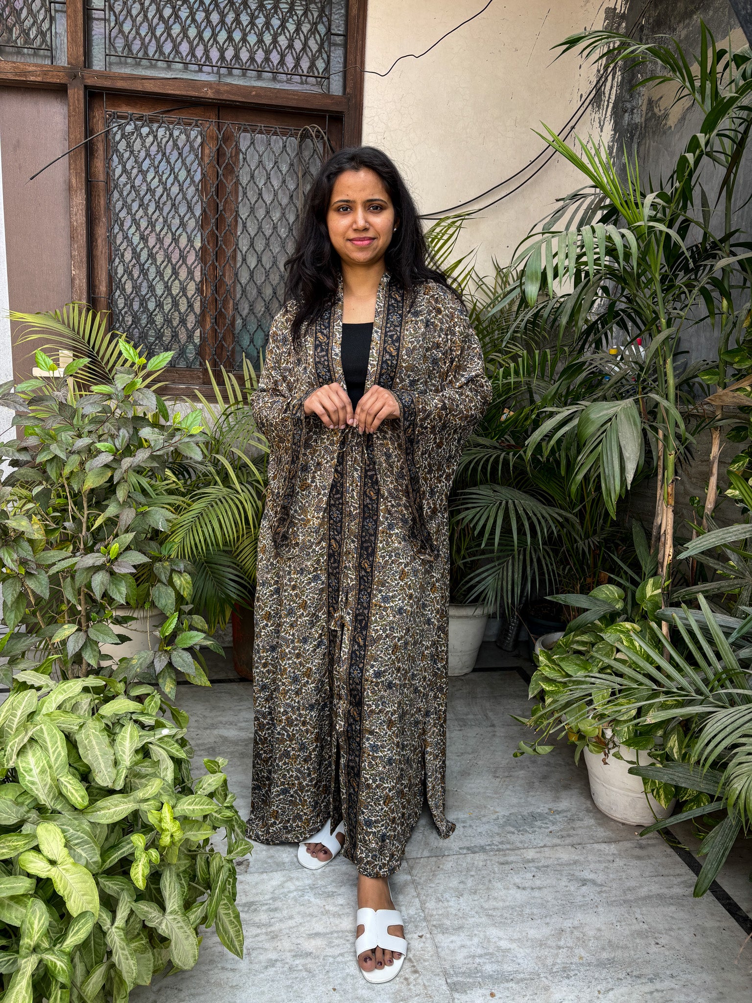 Handcrafted Kimonos Made from Vintage Moss Silk Sarees