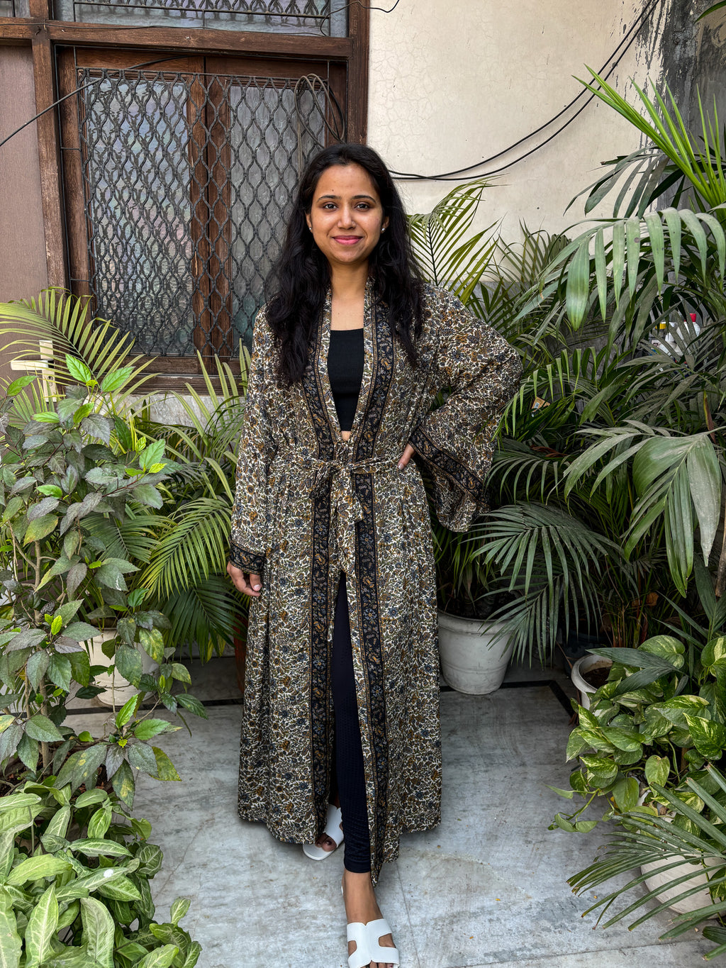Handcrafted Kimonos Made from Vintage Moss Silk Sarees